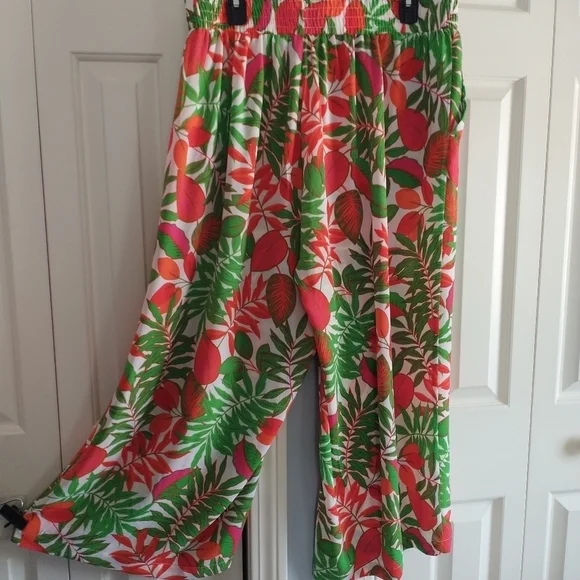 Rose & Olive Wide Leg Tropical Print Elastic Waist Pants 1X - Picture 2 of 11